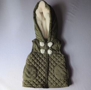 Max Studio Kids Olive Green Puffer Vest With Faux Fur Lined Hood